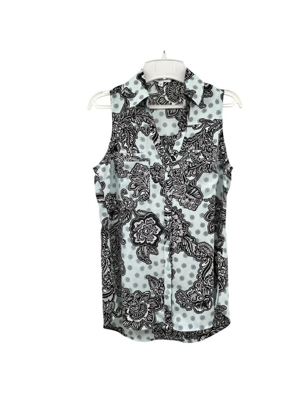 Express Womens Portofino Sleeveless Top Button Up Mint/Multi Print Size XS